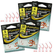 Ready-Tied-Hooks-To-Nylon-50cm-sizes-4-6-8-10-Barbed-Made-Red-Worm-Fishing-Line